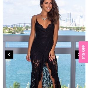 Black lace maxi dress with ruffle skirt